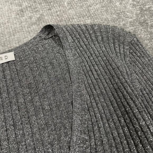 Veronica Beard Esmeralda Metallic Sweater Silver V-Neck Ribbed Knit Peplum Gray - Picture 14 of 16